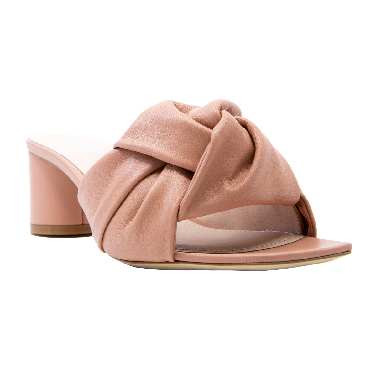 Knotted Mid Heel Leather Slides