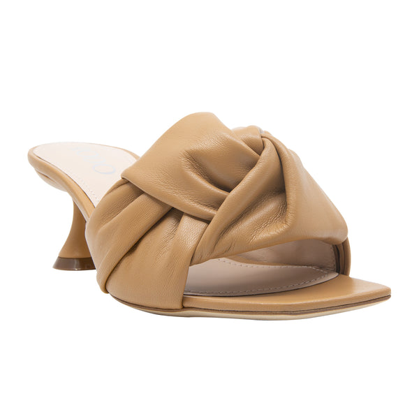 Knotted Leather Mid Heel Slides