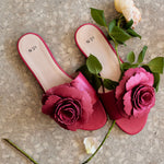 Rose Embellished Flat Leather Slides